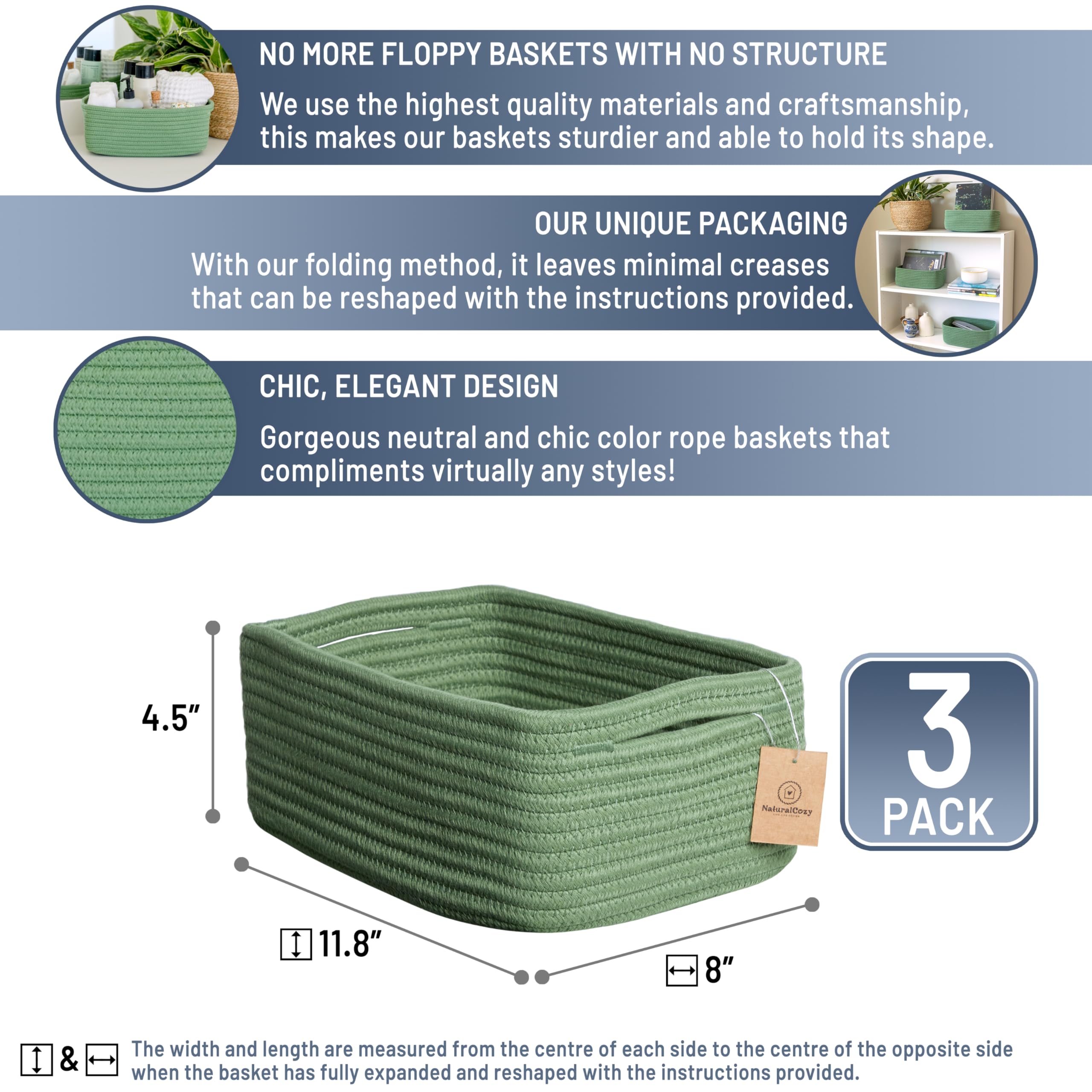 NaturalCozy rectangle basket 3pack-stacked showcases space-efficient organization for toys and linens.