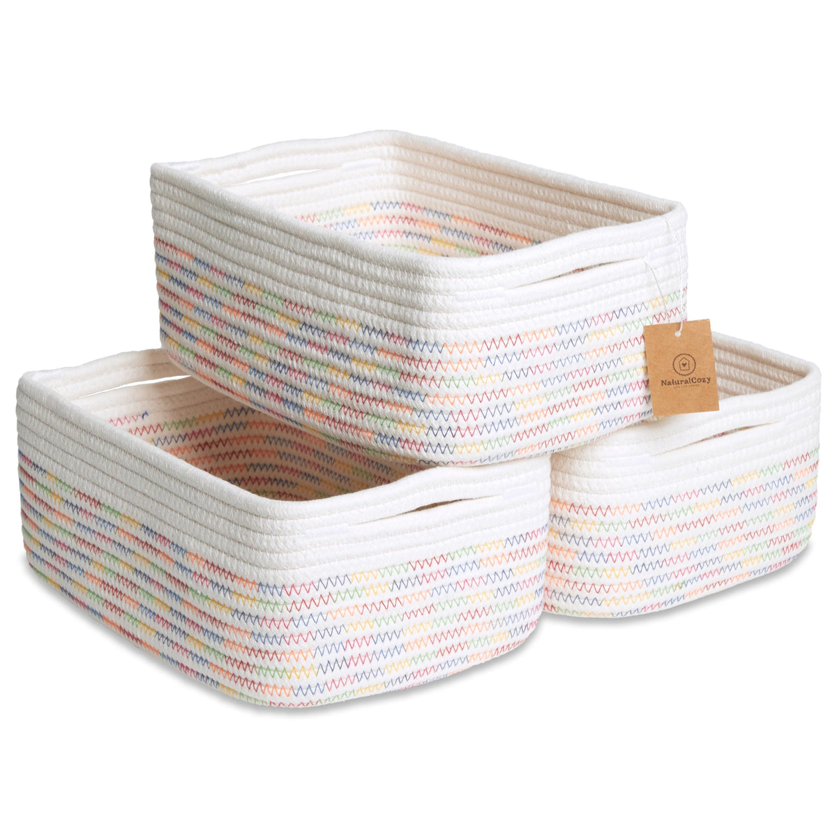 NaturalCozy rectangle basket close-up rope texture for sturdy storage