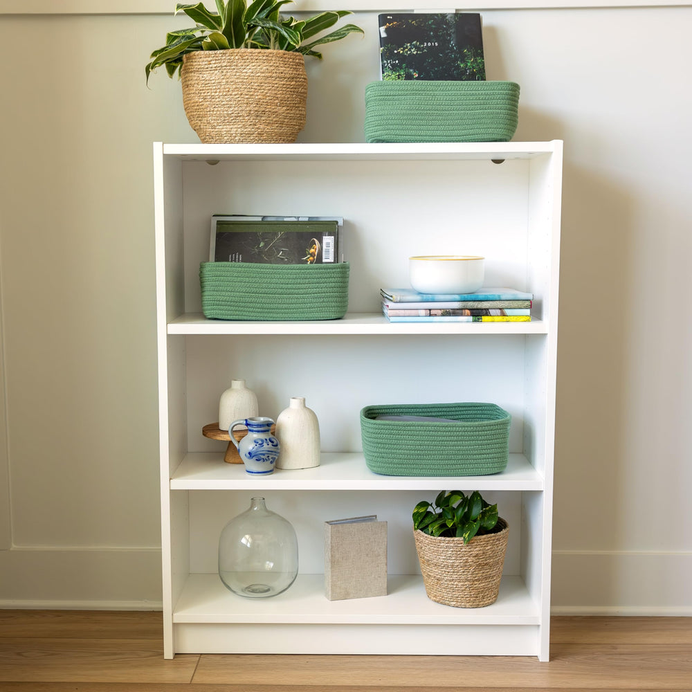 NaturalCozy rectangle basket dimension-specs highlights 11.8 in x 8 in x 4.5 in for shelf compatibility.