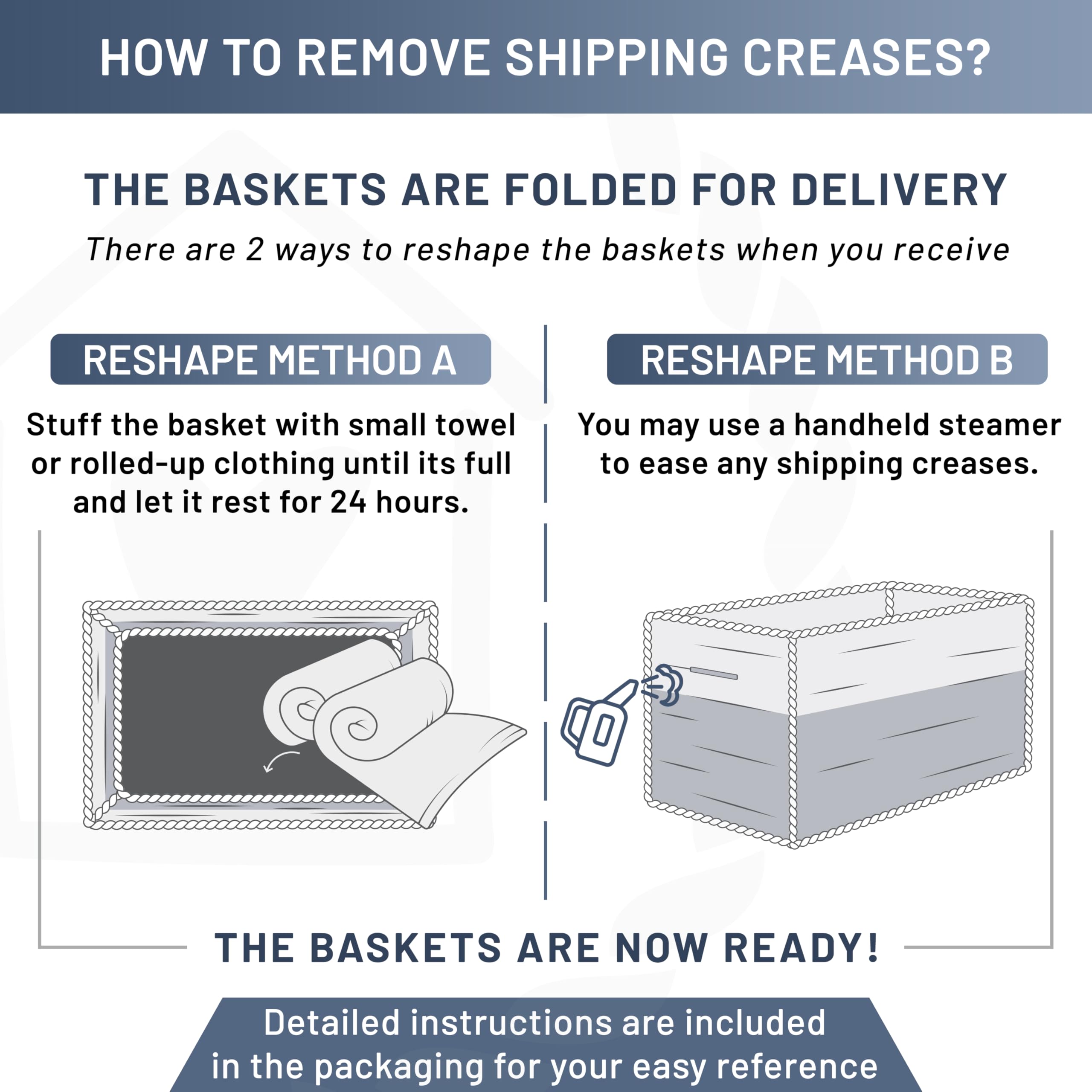 NaturalCozy rectangle basket double-stitched reinforced construction for heavy loads.