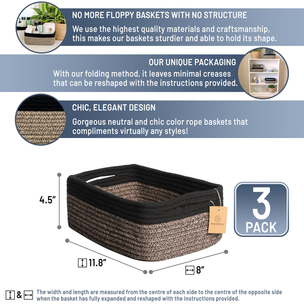 NaturalCozy rectangle basket demonstrates firm structure for tidy storage