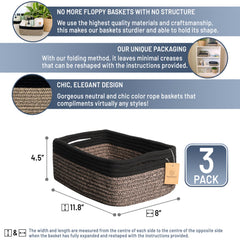 NaturalCozy rectangle basket demonstrates firm structure for tidy storage