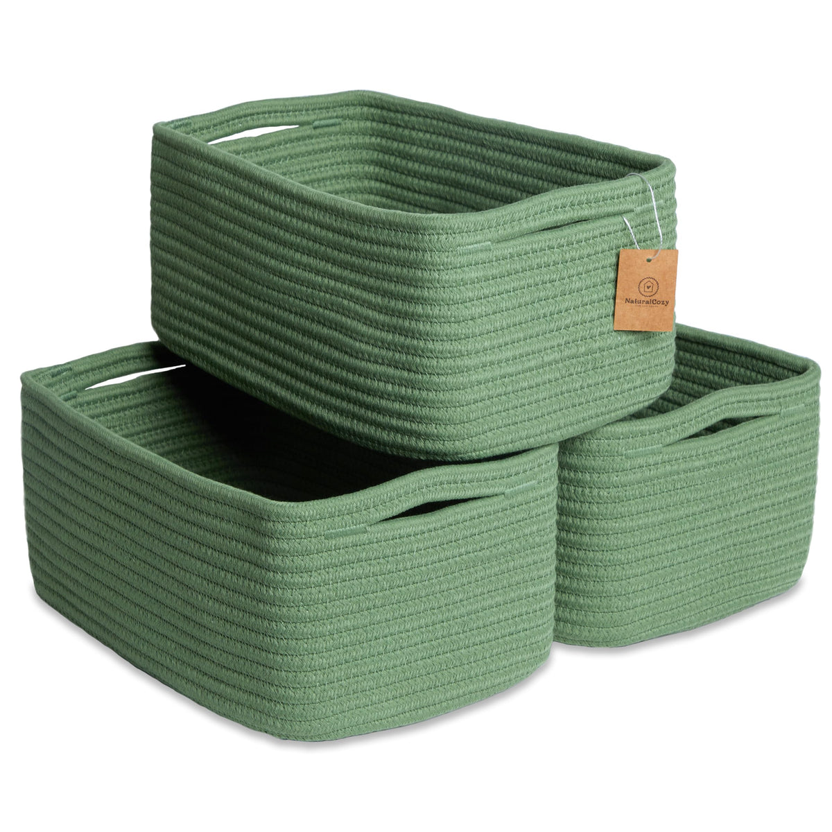 NaturalCozy rectangle basket folding method helps reshaping for tidy shelves.