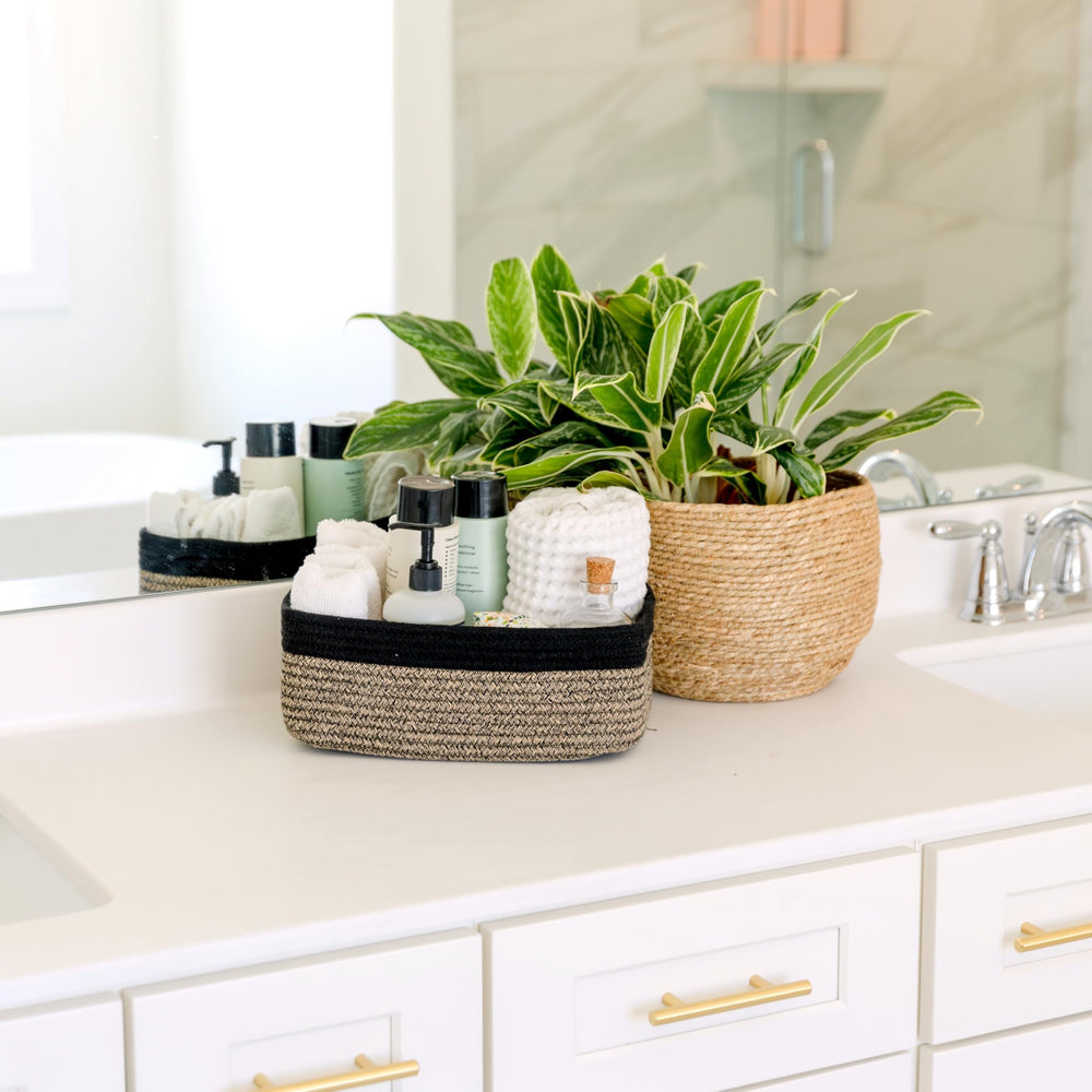 NaturalCozy rectangle basket shows hidden reinforced handles for clean decor