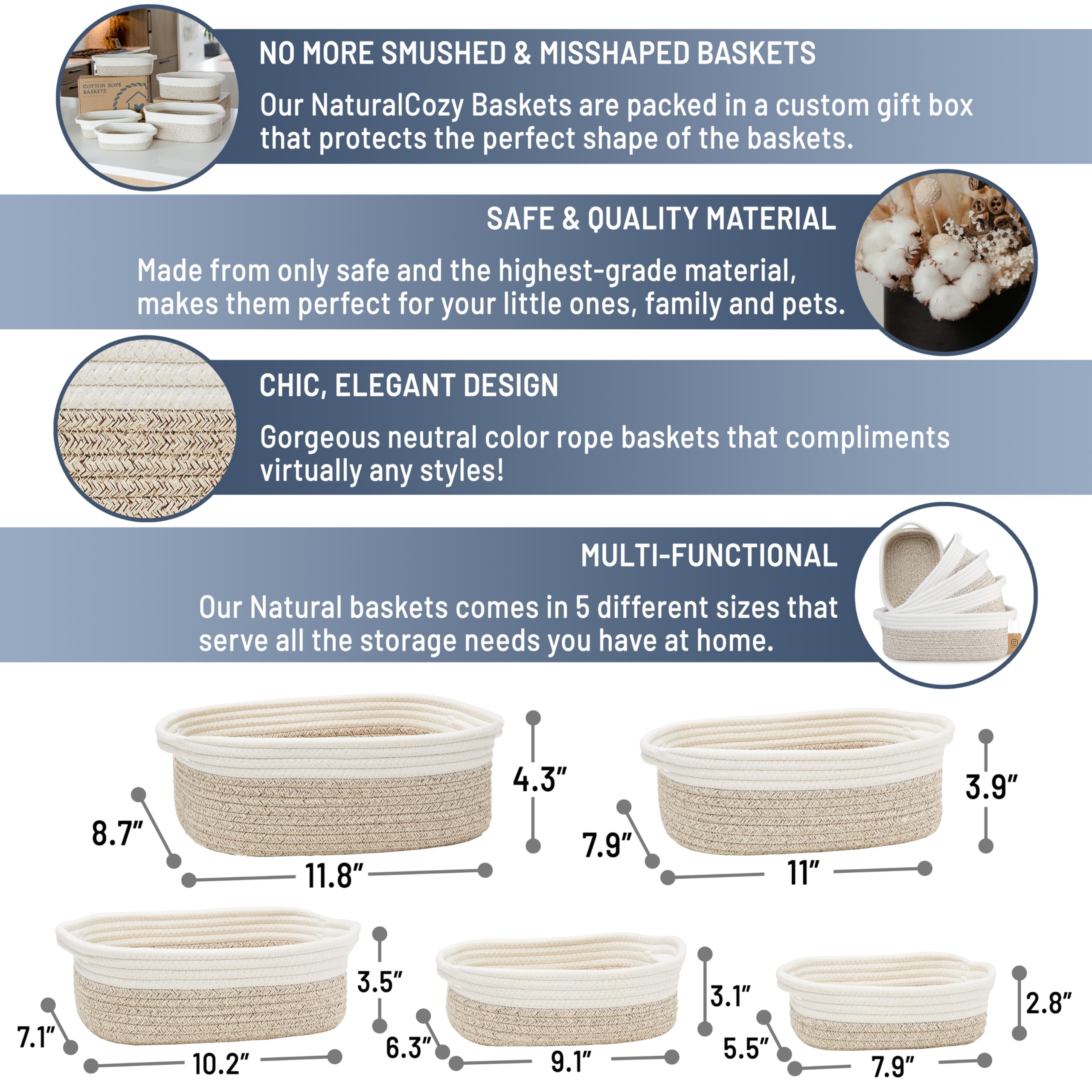 NaturalCozy largest rectangle basket ready for display or fruit storage.