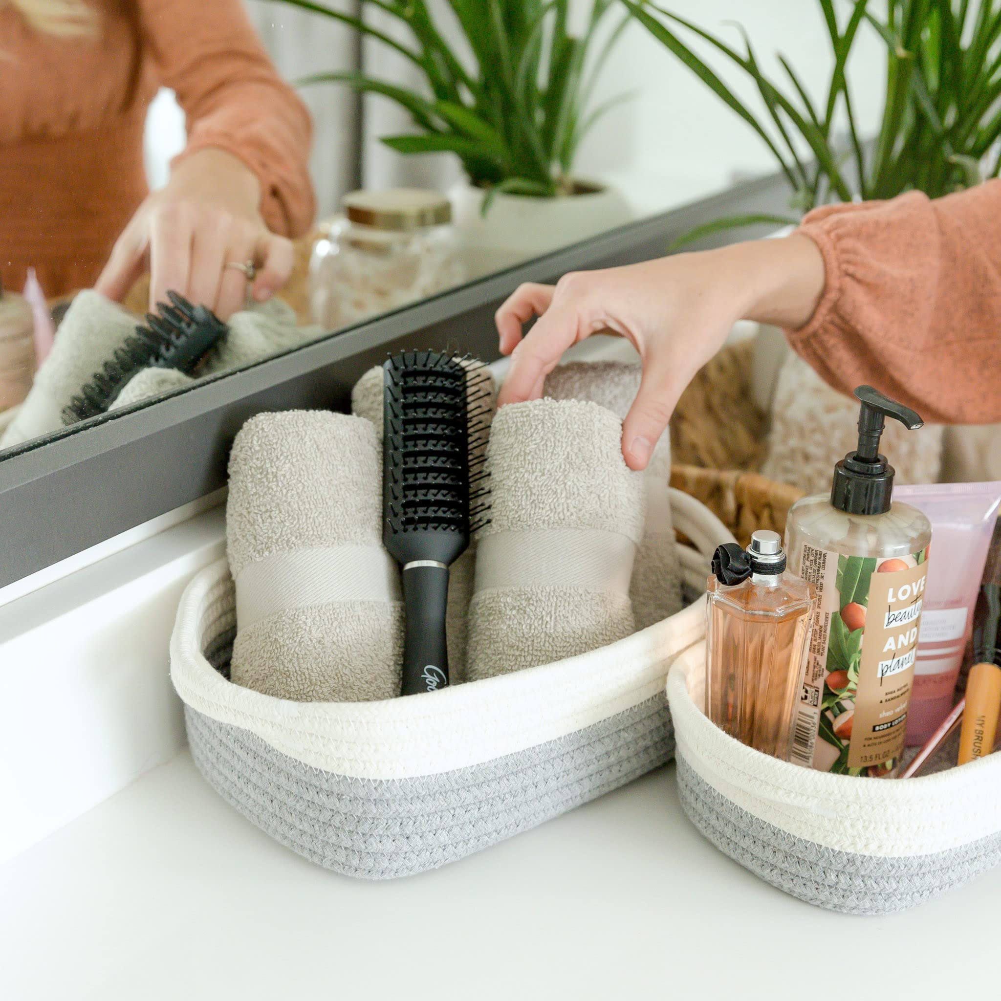 NaturalCozy natural cotton rope basket complements any decor for tidy storage.