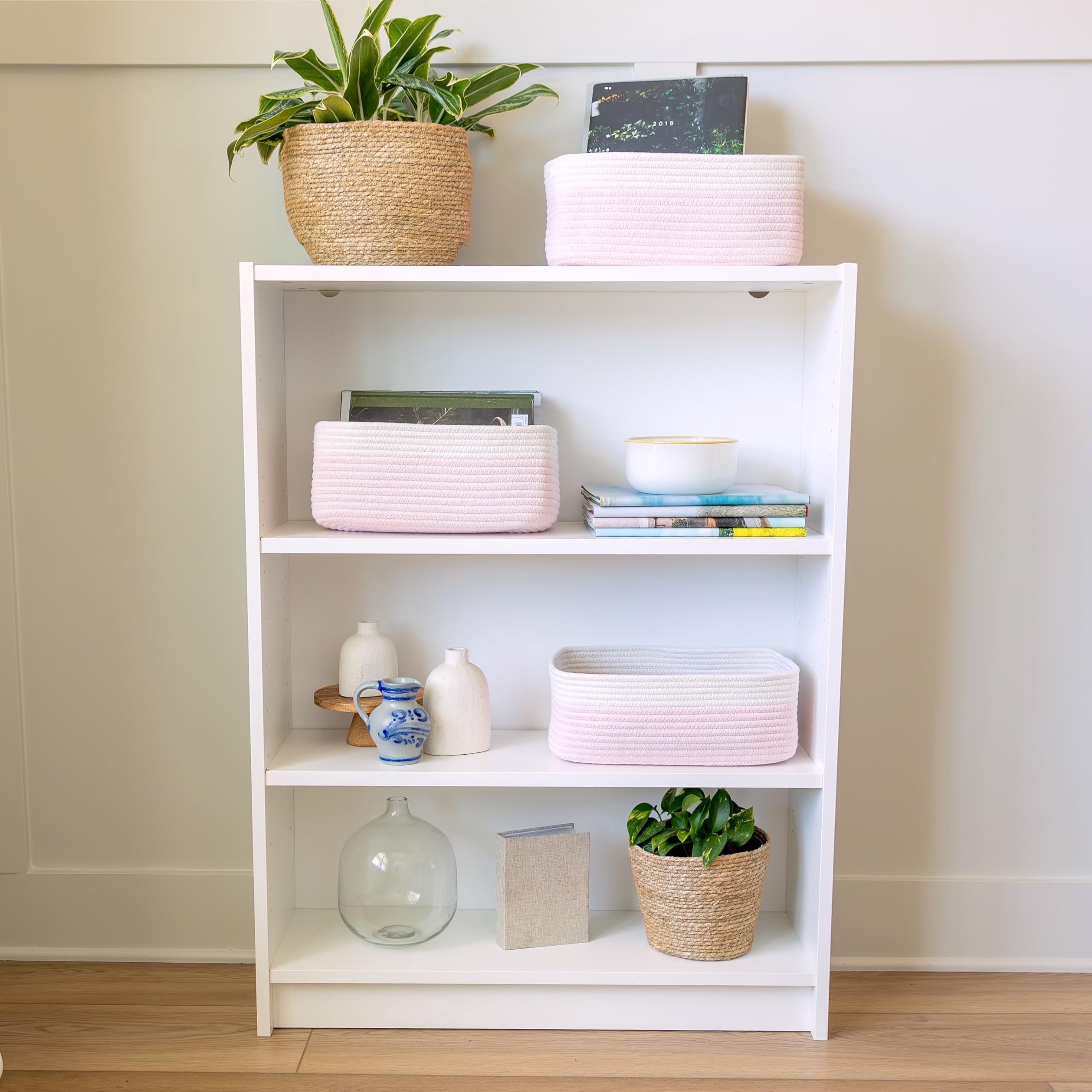 NaturalCozy rectangle basket nursery-use on a shelf showing organization for toys.