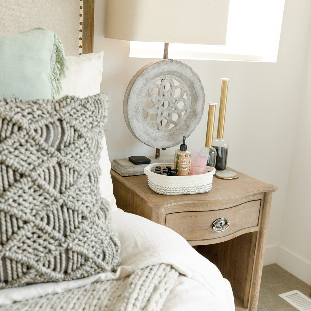 NaturalCozy rectangle basket set small stores keys, jewelry, and small essentials.