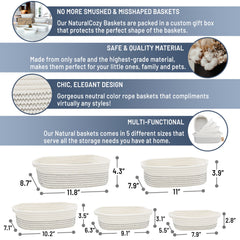 NaturalCozy rectangle basket set standing upright demonstrates non-floppy design for tidy spaces.