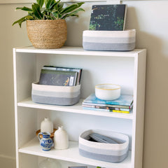 NaturalCozy rectangle basket sturdy cotton rope highlights durable, soft-touch organizer.