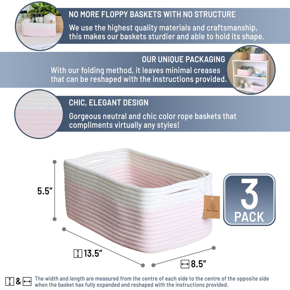 NaturalCozy rectangle basket sturdy-structure demonstrating durable, wrinkle-free organization.