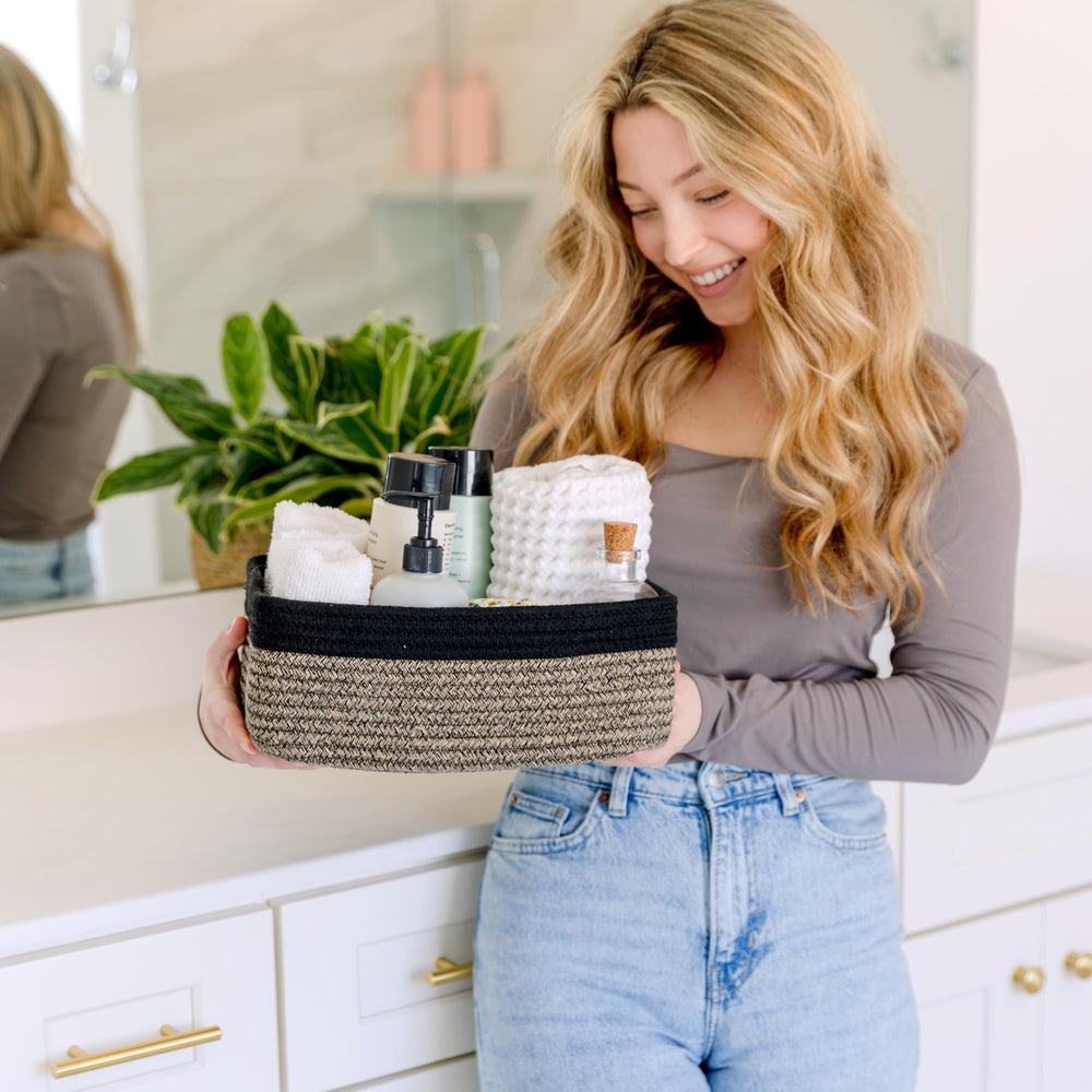 NaturalCozy rectangle basket positioned as versatile home organizer for shelves and closets