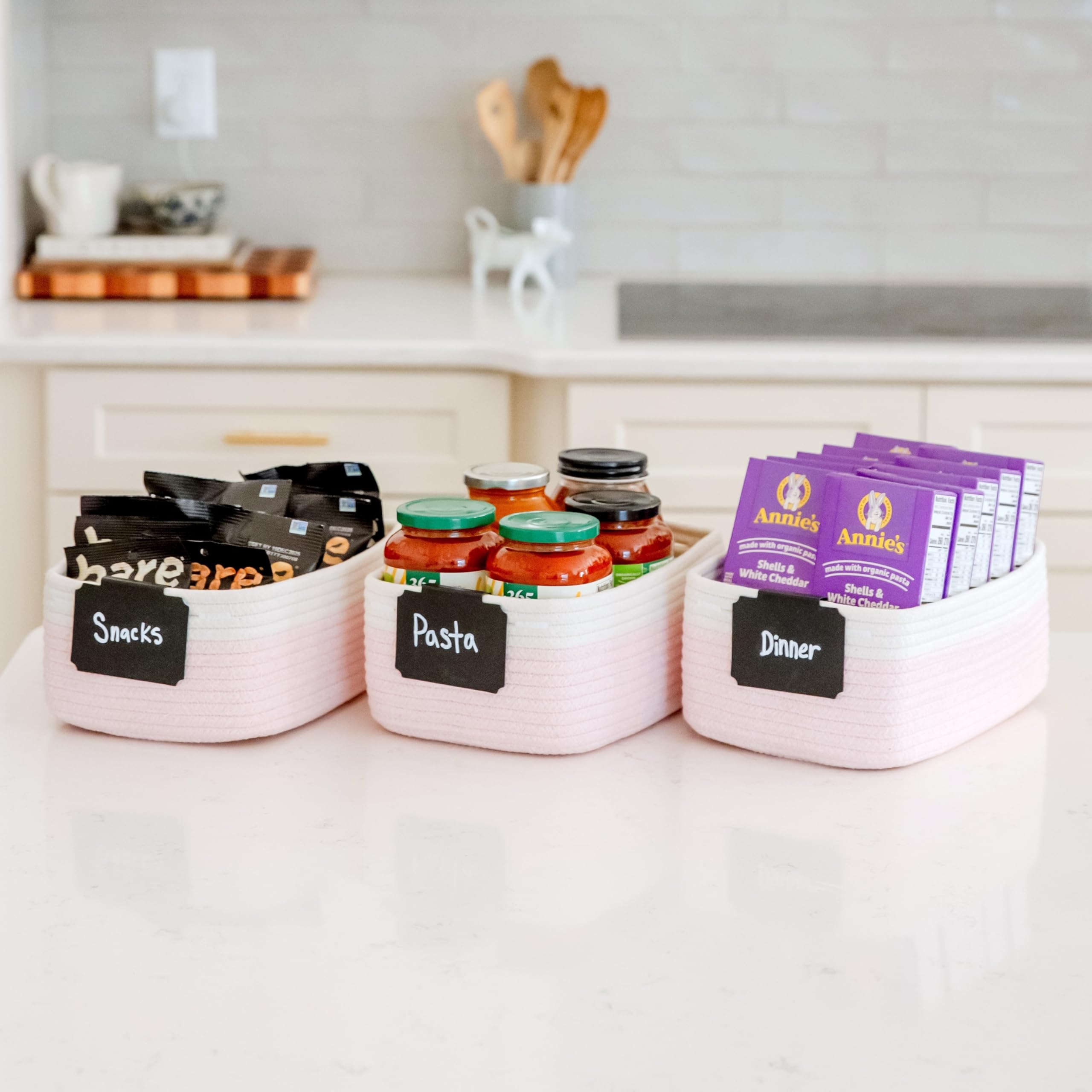 NaturalCozy rectangle baskets on shelf demonstrates space-efficient storage