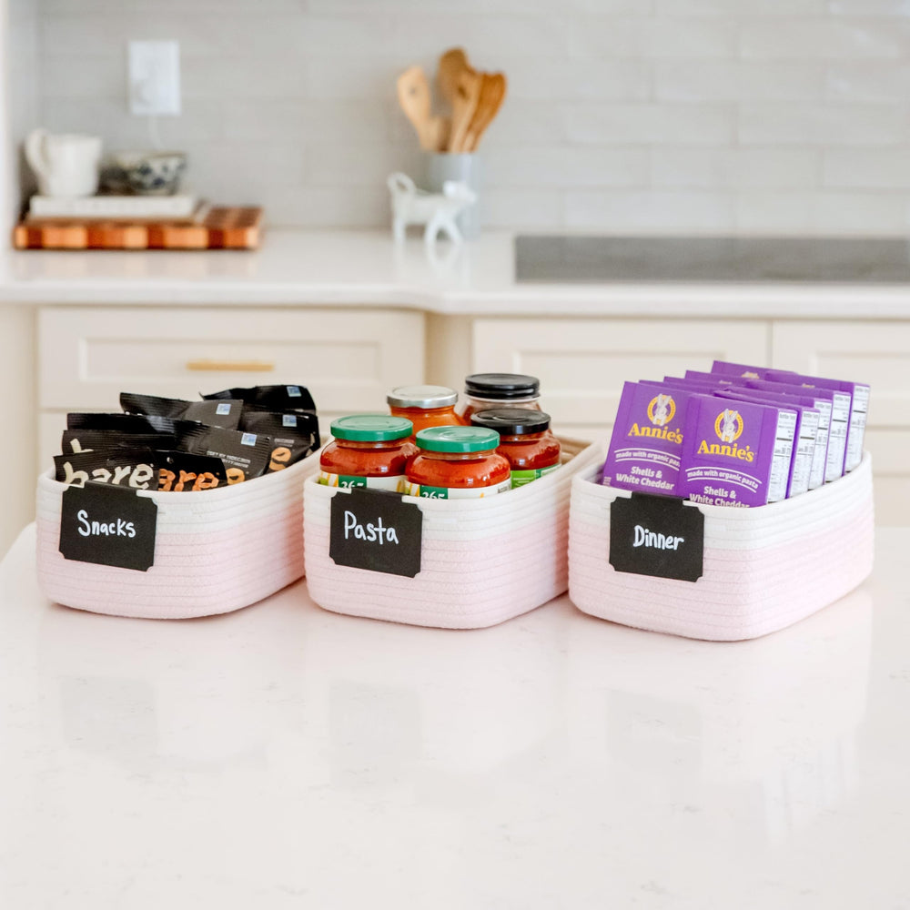 NaturalCozy rectangle baskets on shelf demonstrates space-efficient storage