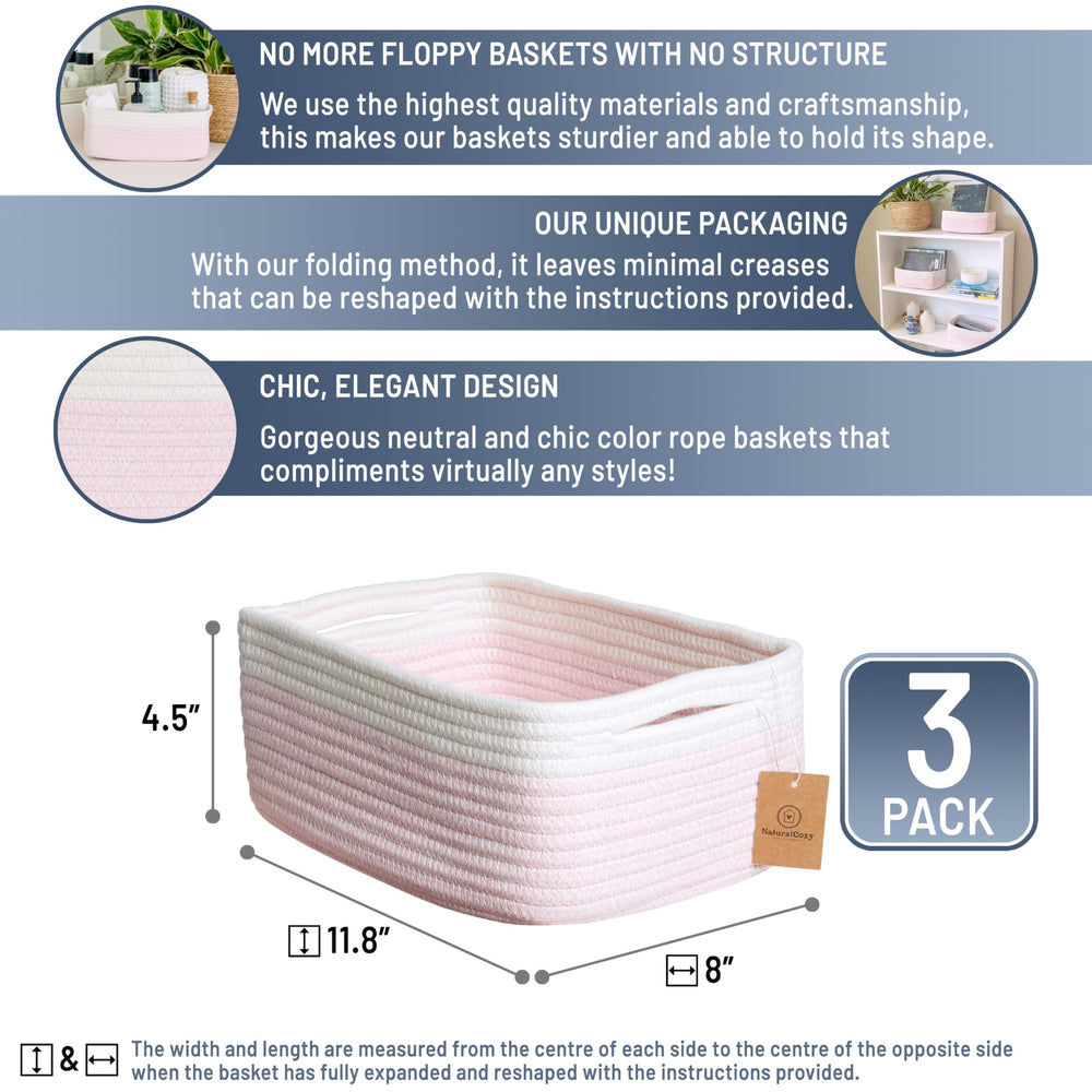 NaturalCozy rectangle storage baskets closeup cotton rope weave highlighting durable texture