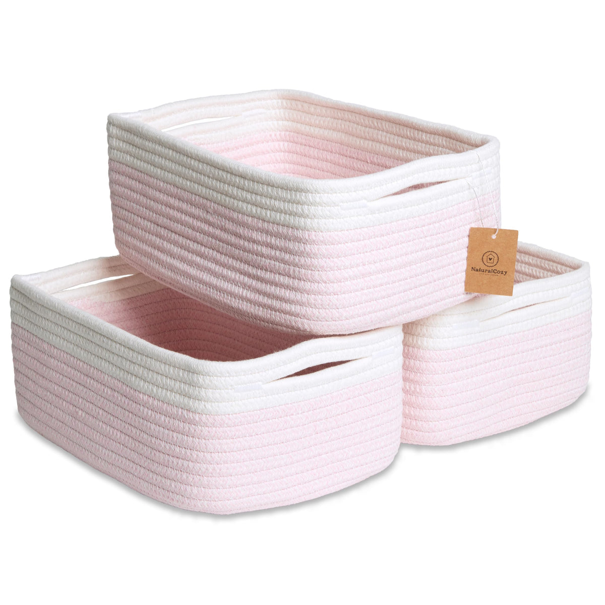 NaturalCozy rectangle storage baskets folded-structure showing firm shape for neat shelves