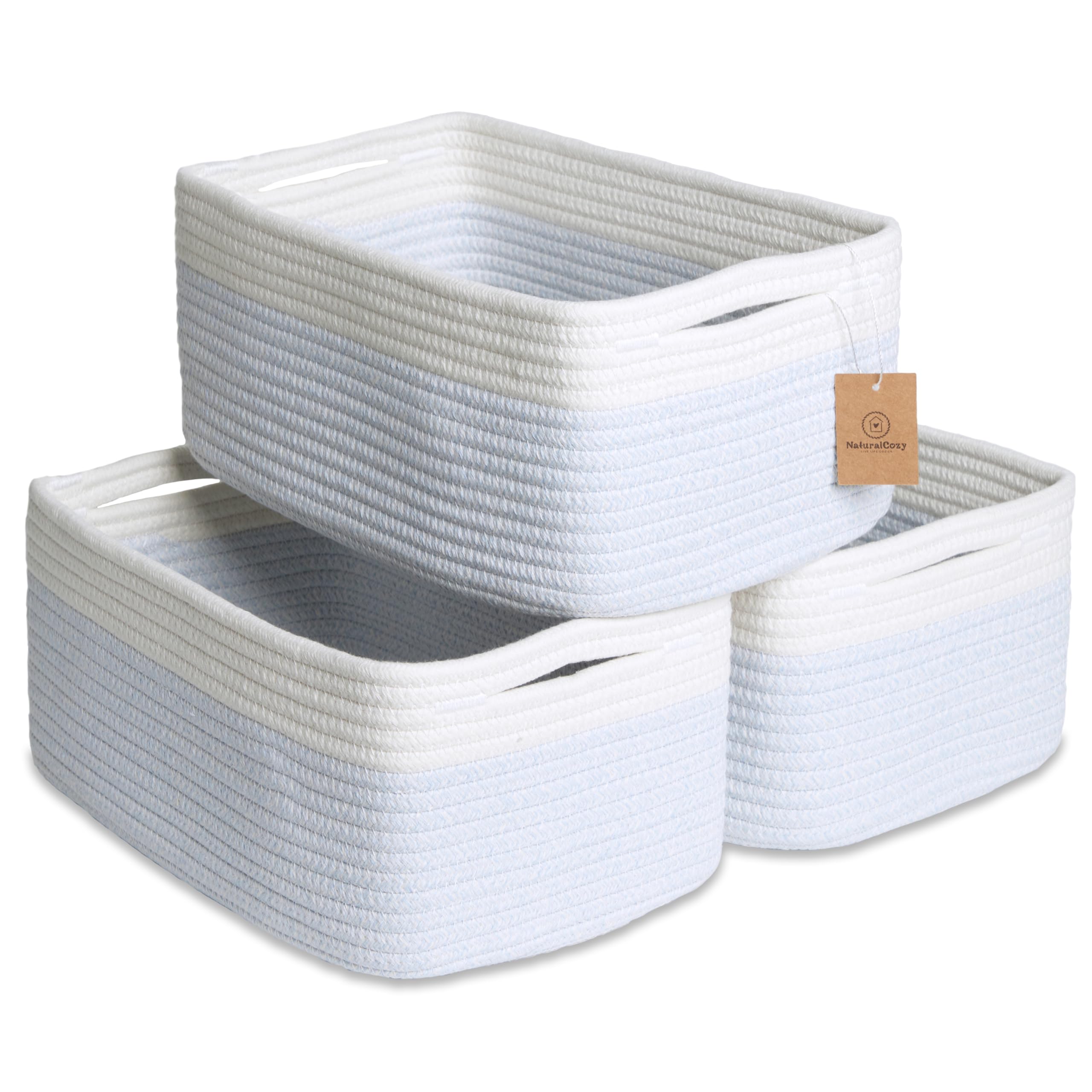 NaturalCozy rectangle storage baskets folding method demonstrates easy shaping and tidy shelving