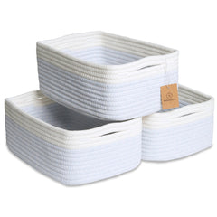 NaturalCozy rectangle storage basket front view shows sturdy rope weave for organized shelves.