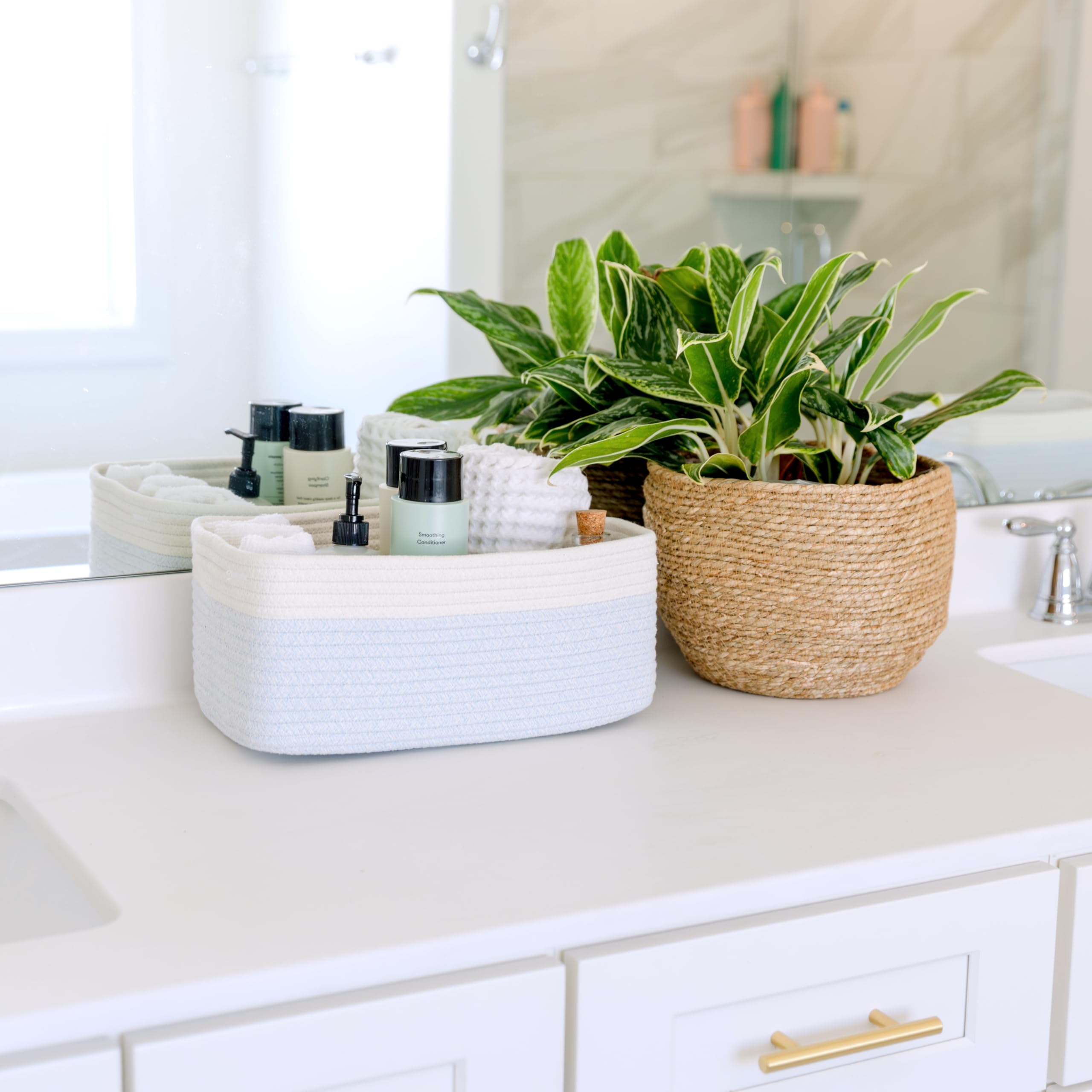 NaturalCozy rectangle storage baskets reinforced stitching for heavy loads and long-lasting use