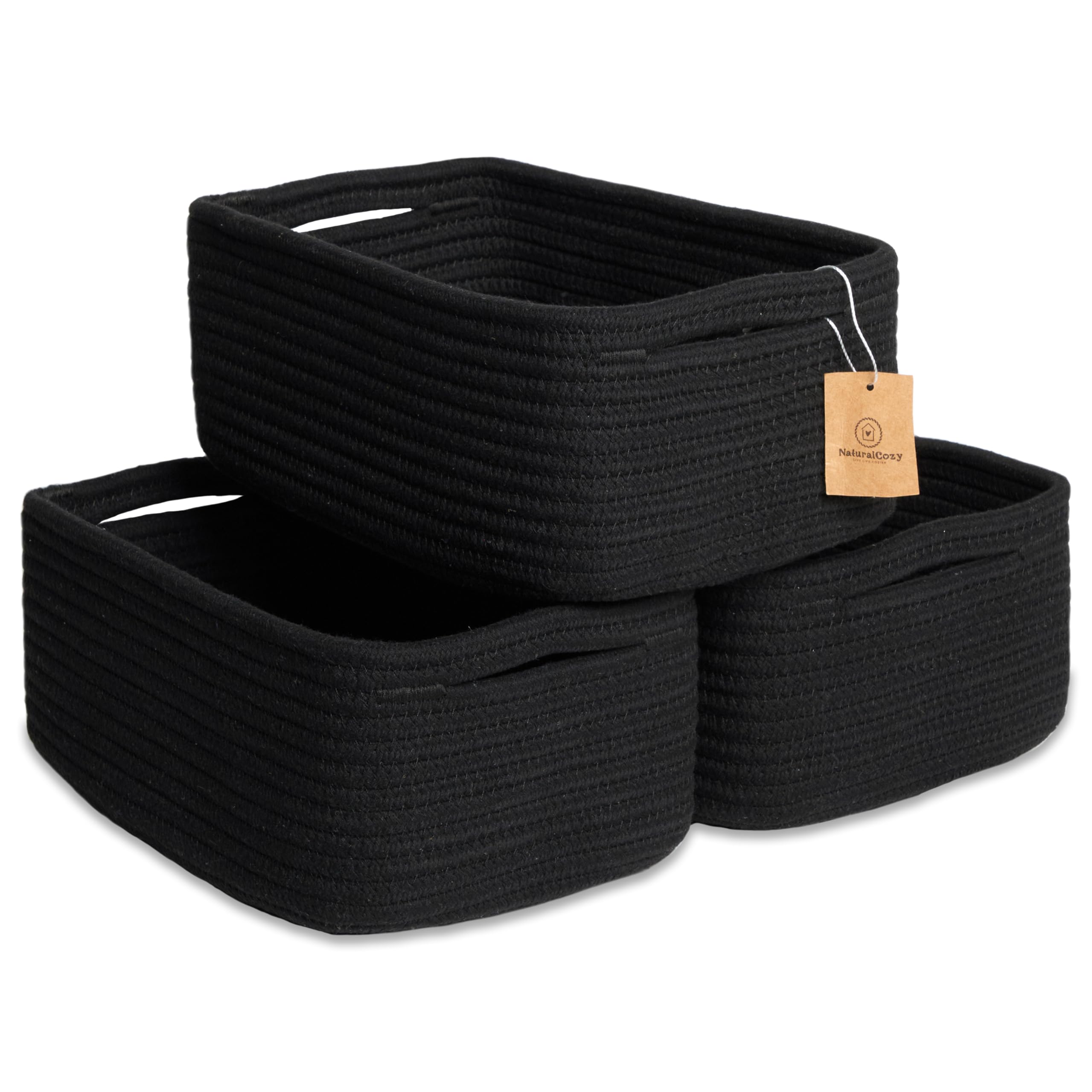 NaturalCozy rectangle storage baskets on a shelf showing organized, space-saving setup