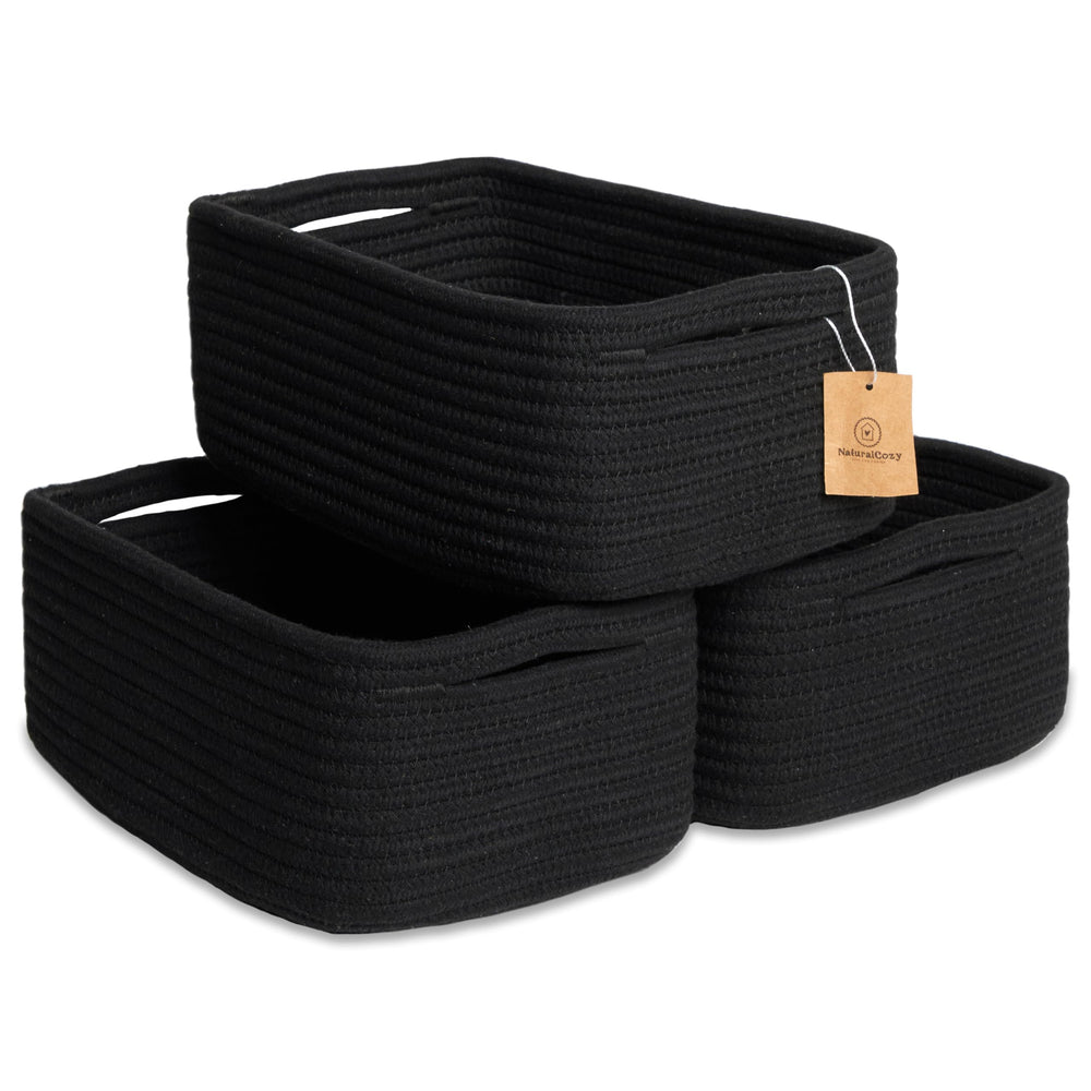 NaturalCozy rectangle storage baskets on a shelf showing organized, space-saving setup