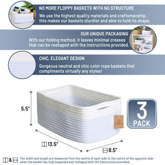 NaturalCozy rectangle storage baskets structured form offers firm organization on shelves