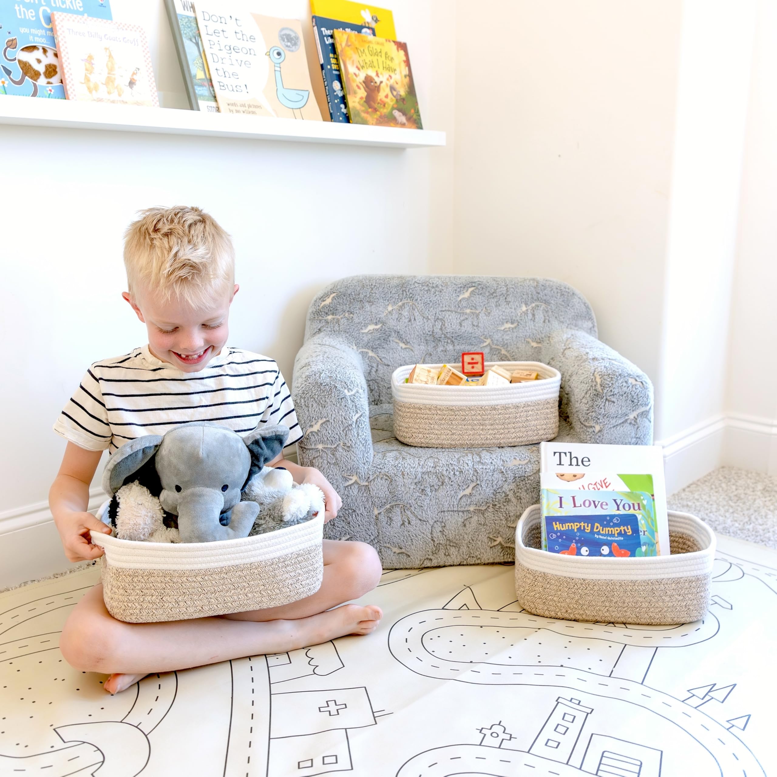 NaturalCozy rectangle storage bins on a shelf maximize closet space