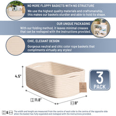 NaturalCozy rectangular cotton rope basket highlights increased usable space for blankets and books.