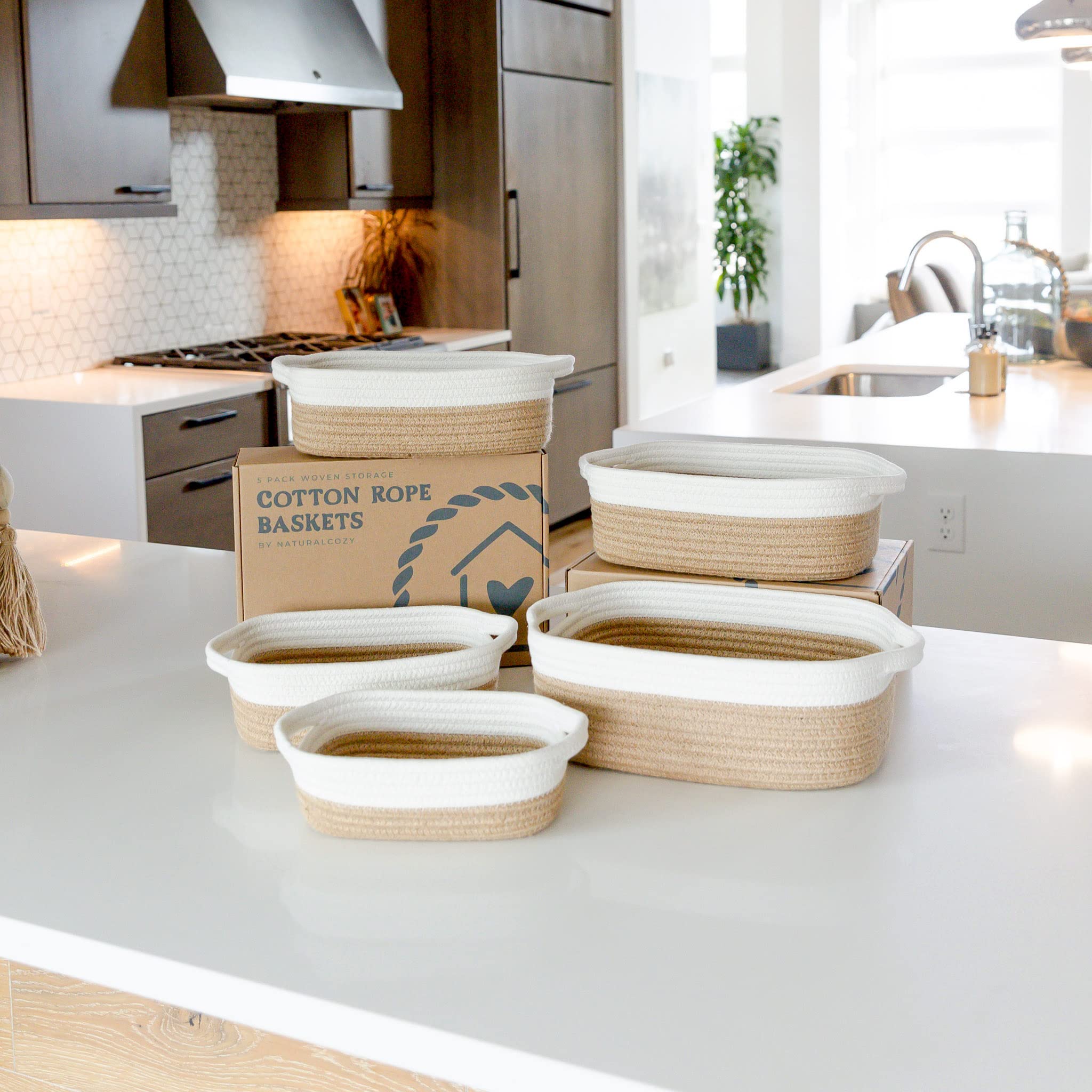 NaturalCozy reinforced cotton rope basket with double stitching protects surfaces from scratches.