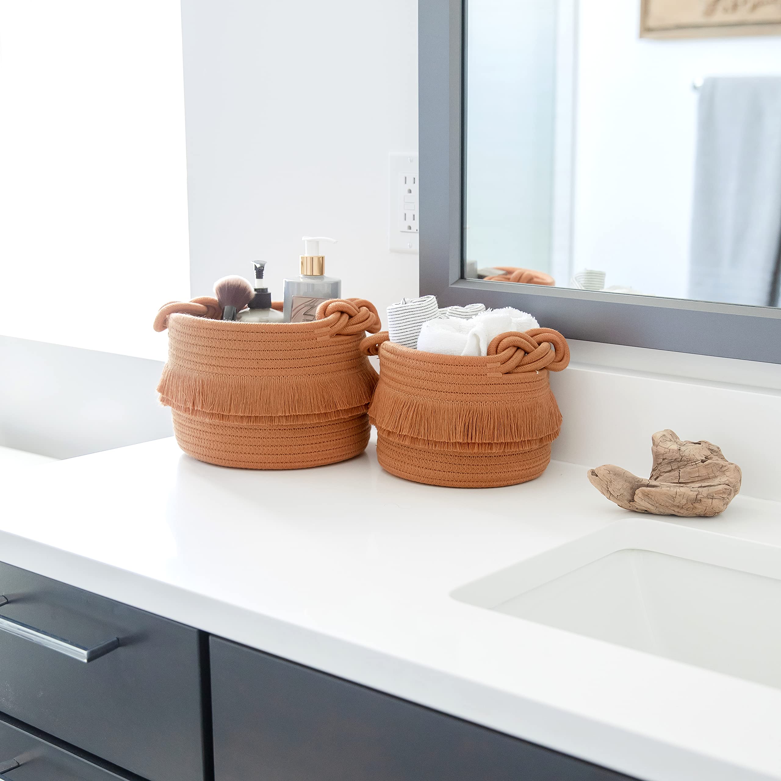 NaturalCozy shelf-decor basket adds texture to any room.