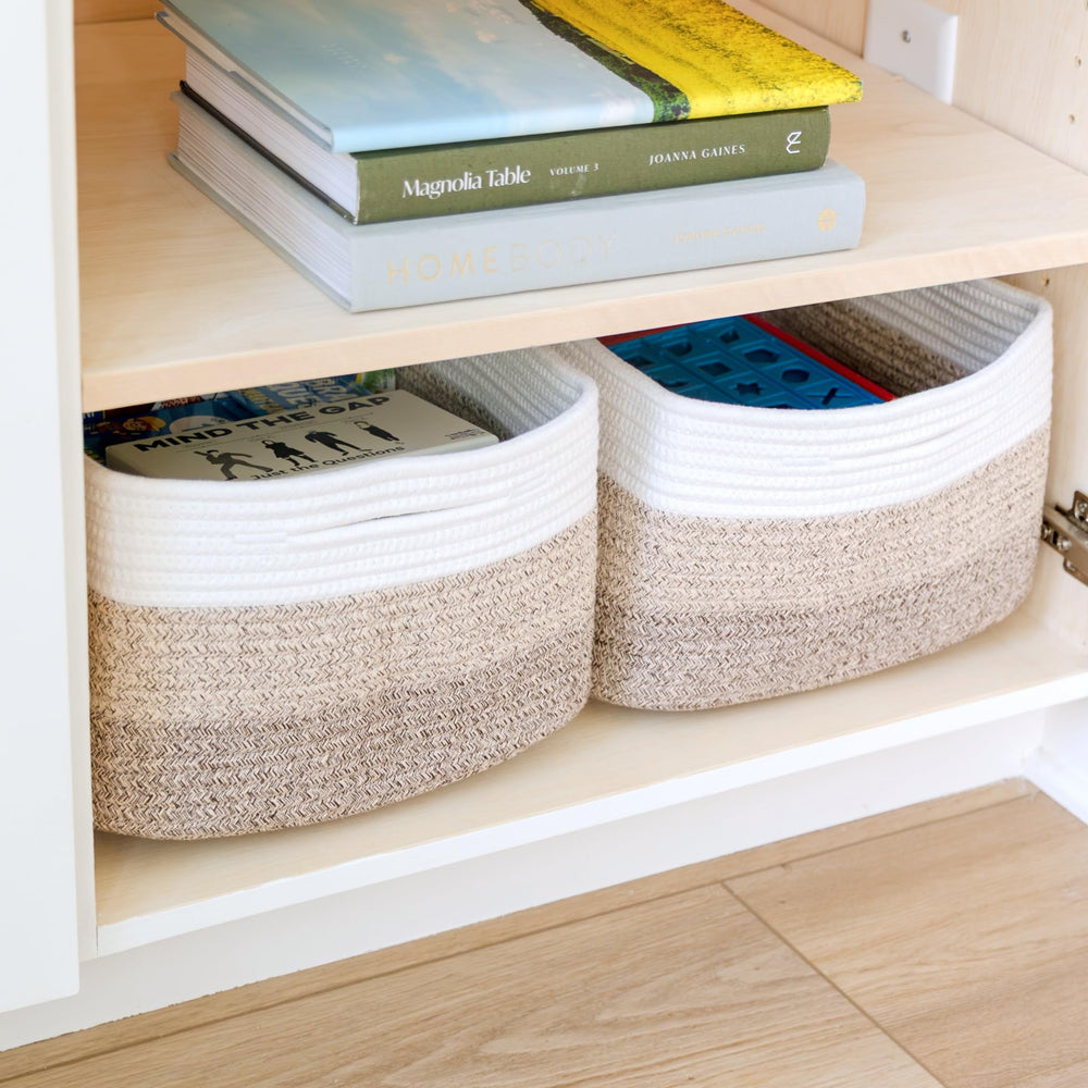 NaturalCozy storage basket 3-pack demonstrates versatile grouping for shelves and laundry.