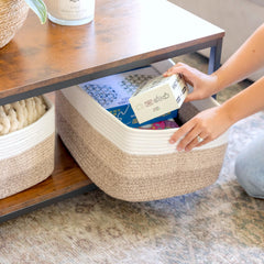 NaturalCozy storage basket cotton rope weave emphasizes sturdy storage for toys and blankets.