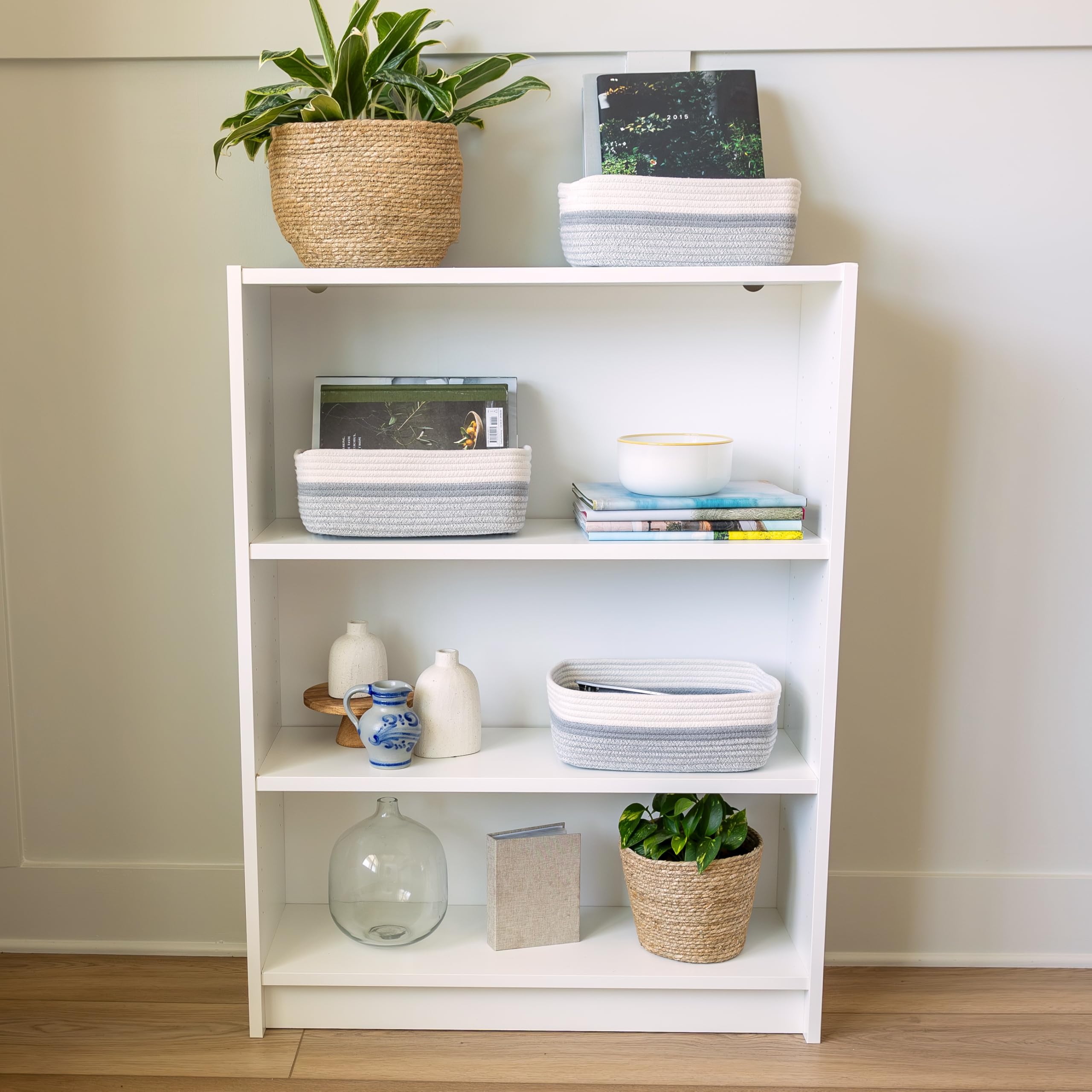 NaturalCozy cube-shelf decor basket adds tidy, decorative storage to living spaces.