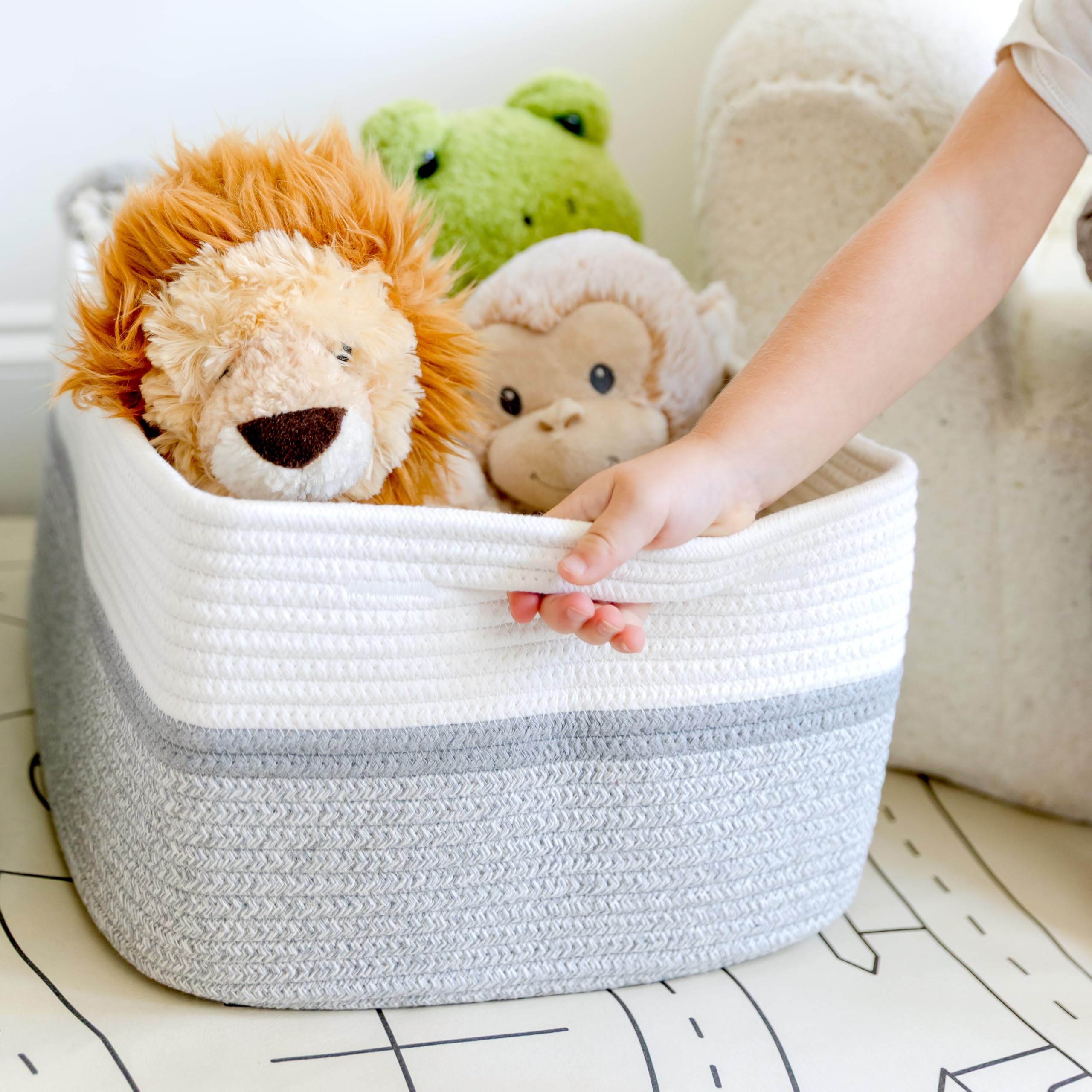 NaturalCozy storage basket double-stitched handles ensure durability with a clean, minimal look