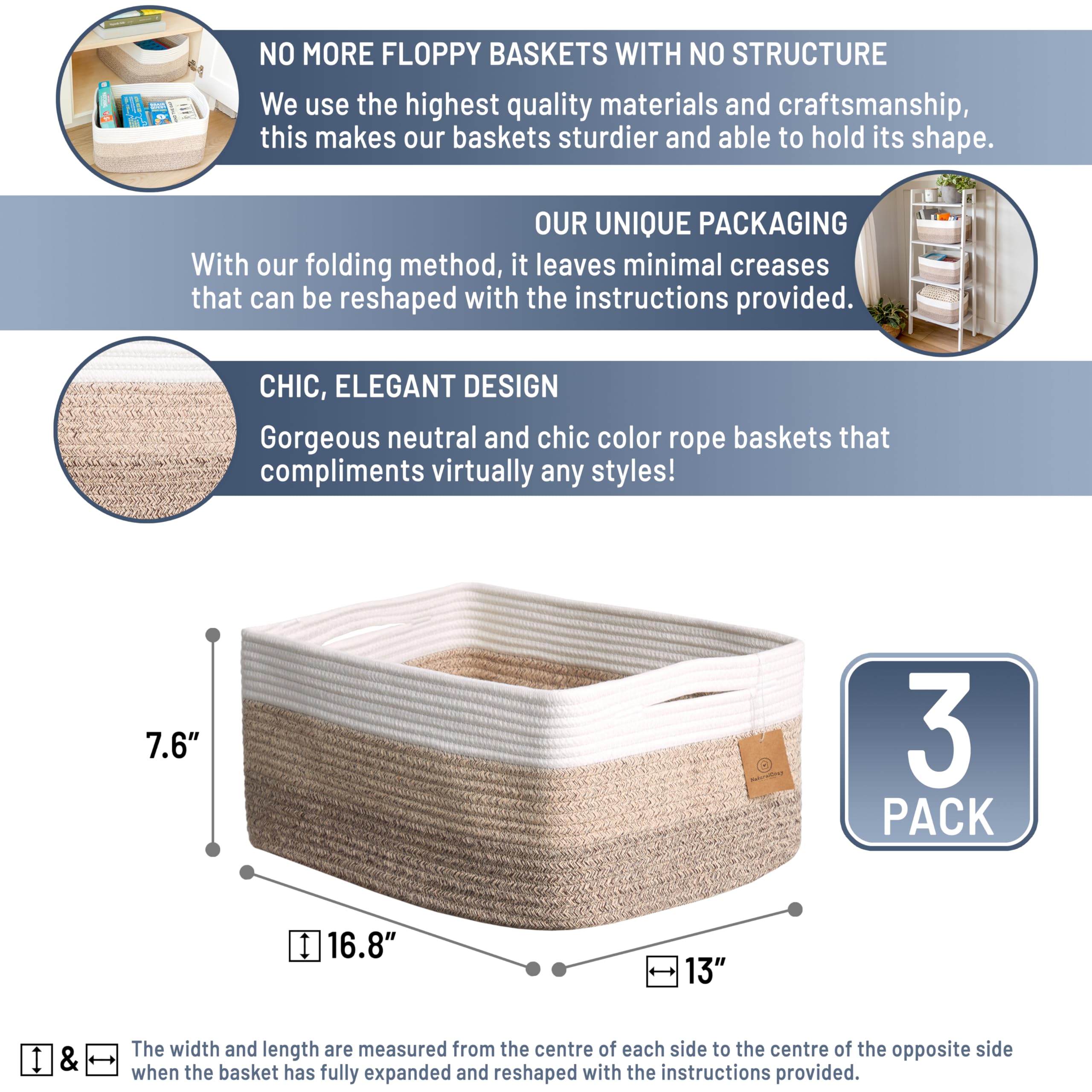 NaturalCozy storage basket folding instructions highlight easy shaping for versatile organization.