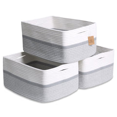 NaturalCozy storage basket rectangle 3-pack demonstrates compact, sturdy organization for shelves