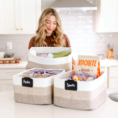NaturalCozy storage basket rectangular interior maximizes space for more items.