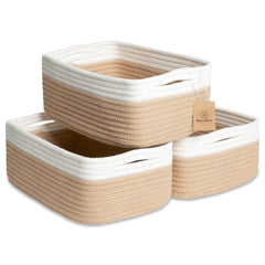 NaturalCozy storage baskets 3-pack front view for organized shelves.