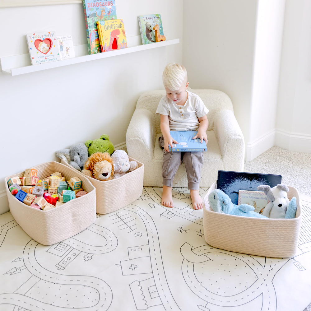 NaturalCozy storage baskets in closet show space-saving organization