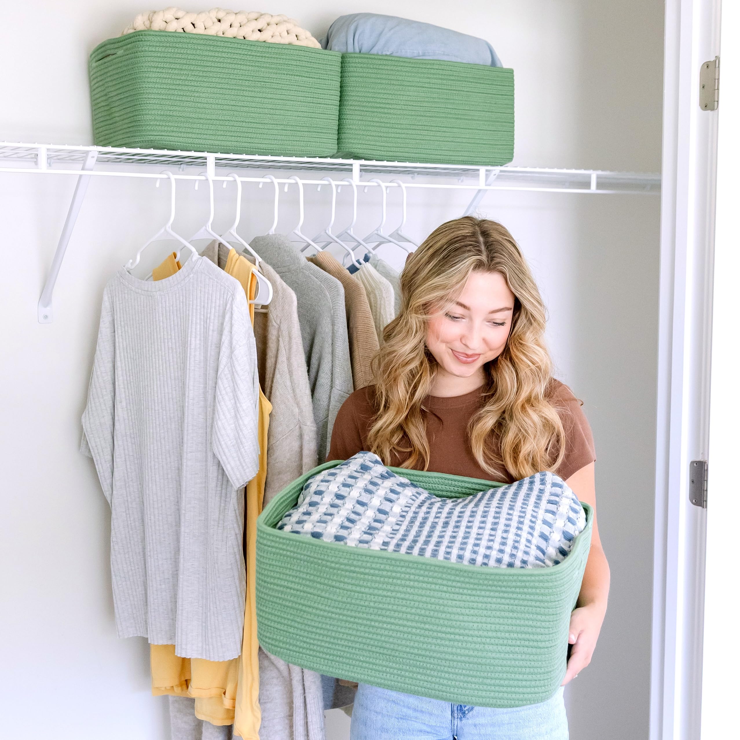 NaturalCozy clothes storage emphasizes compact, structured bins for wardrobe organization