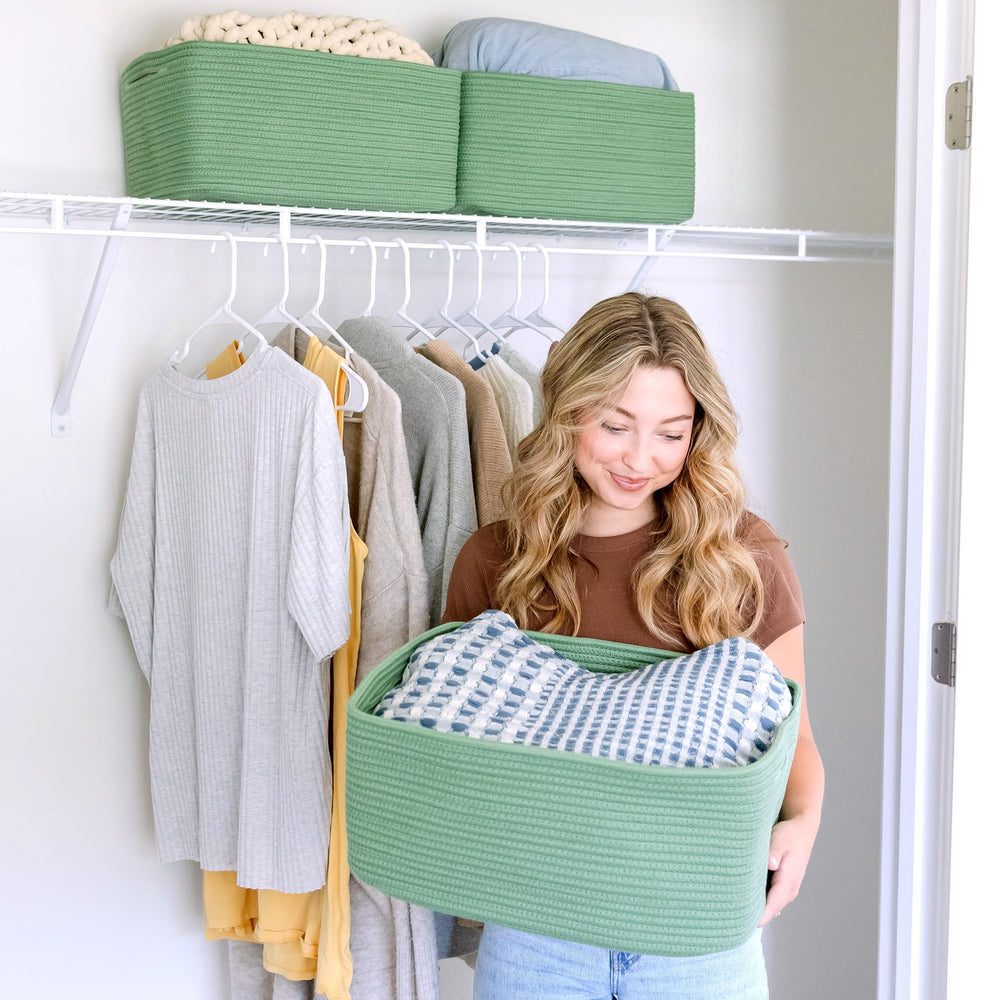 NaturalCozy clothes storage emphasizes compact, structured bins for wardrobe organization