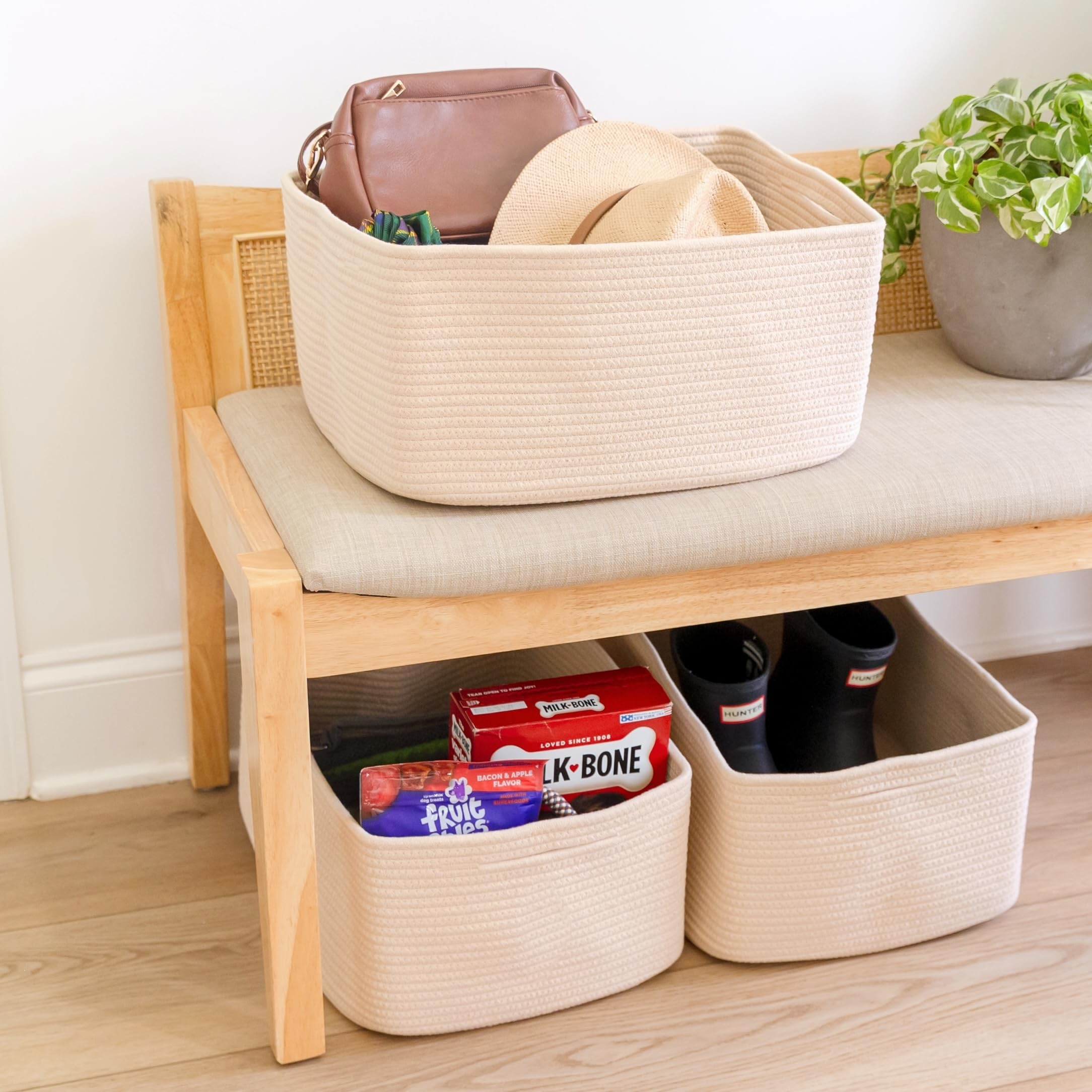 NaturalCozy storage baskets dimensions 16.8x13x7.6 for planning shelf space