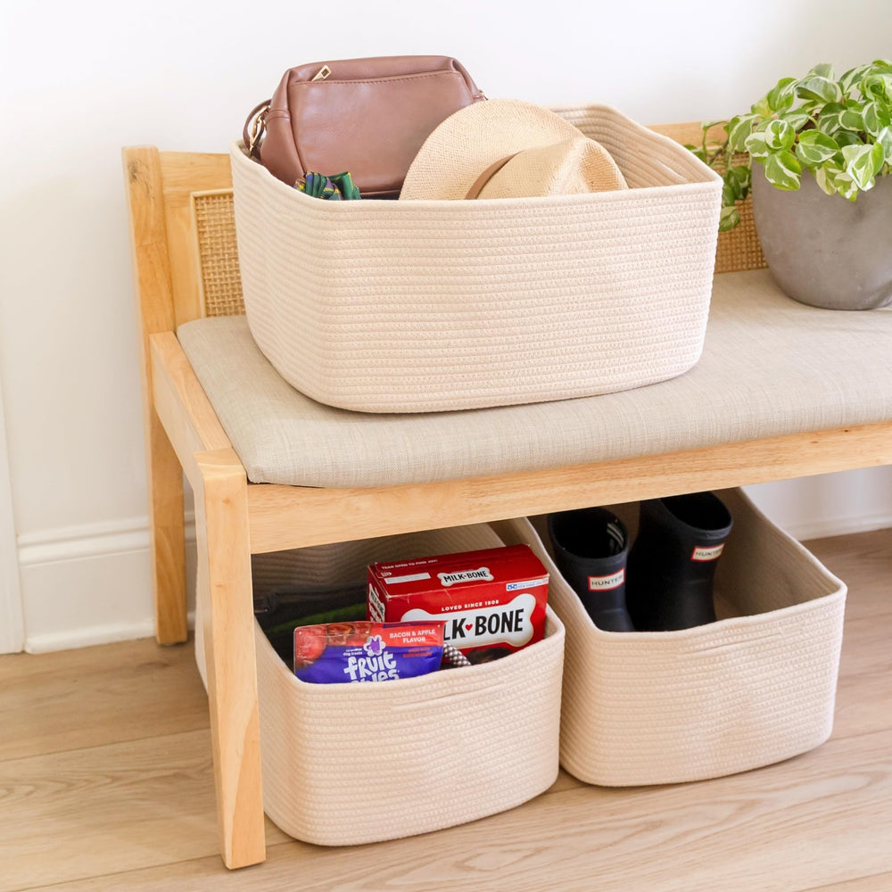 NaturalCozy storage baskets dimensions 16.8x13x7.6 for planning shelf space