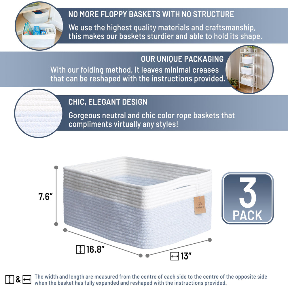 NaturalCozy Storage Baskets folding-method shows easy shaping and durable form.