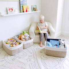 NaturalCozy storage baskets folding method helps keep a tidy presentable home