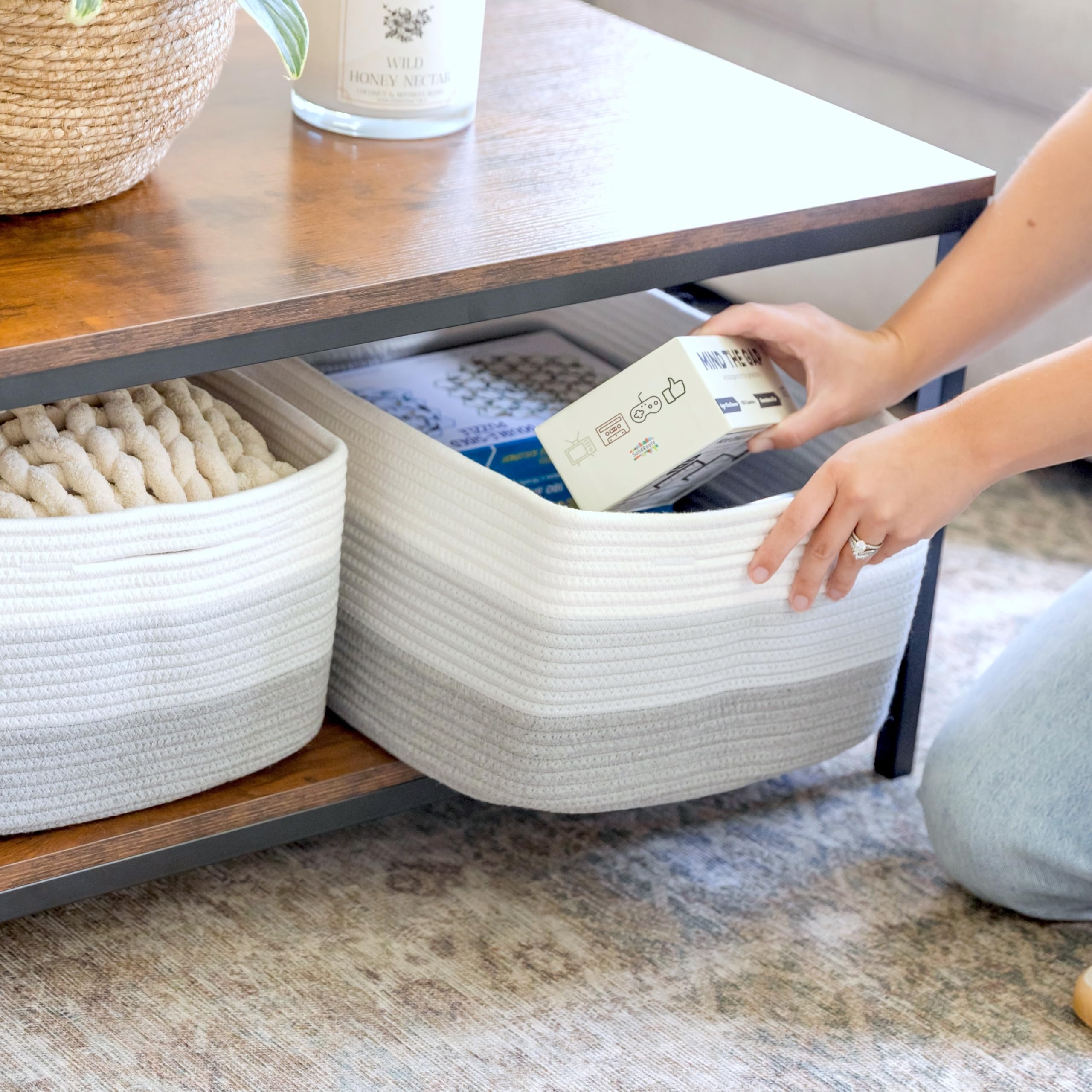 NaturalCozy storage baskets hidden handles enable easy lifting without clutter.