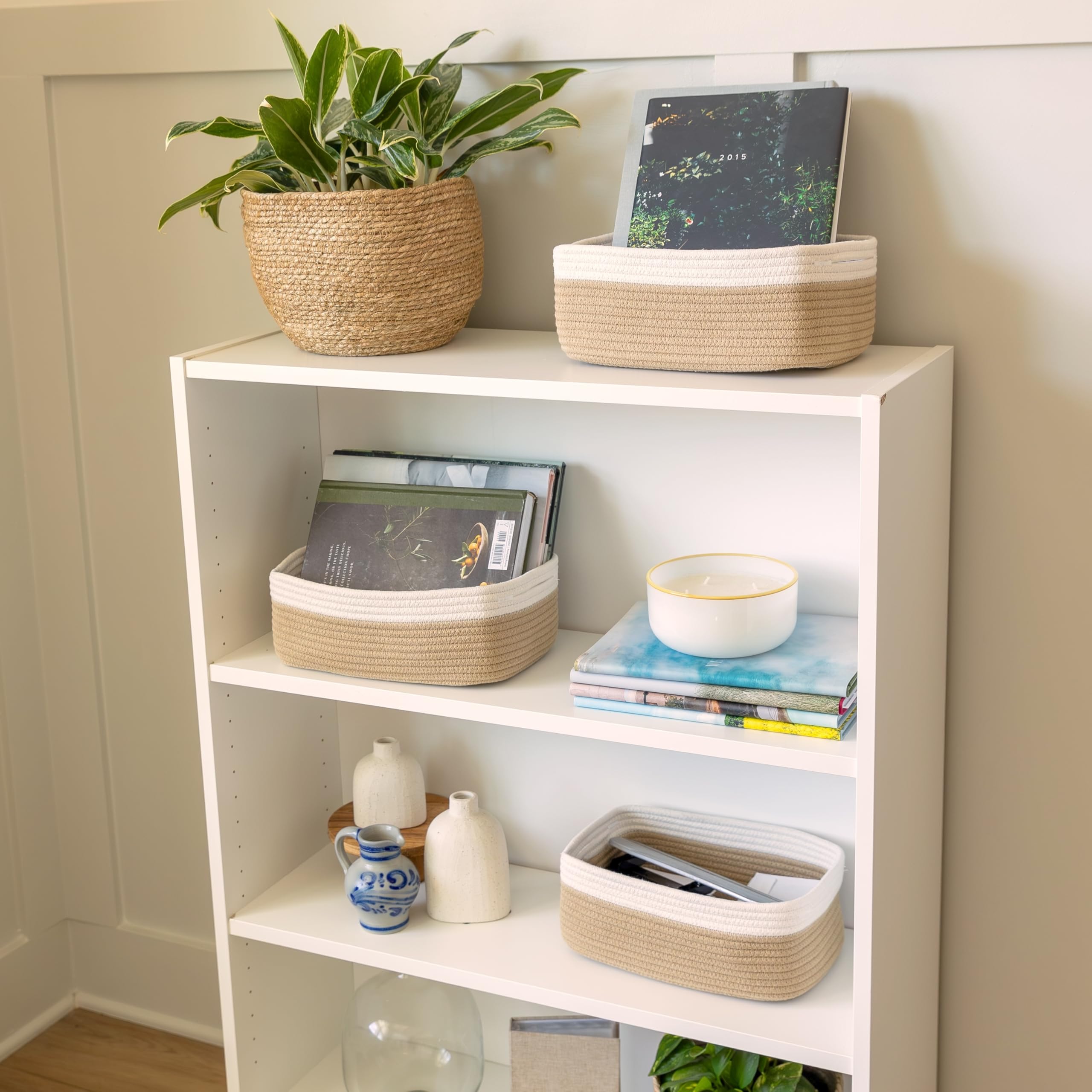 NaturalCozy storage baskets hidden-handles provide easy access while maintaining clean look.