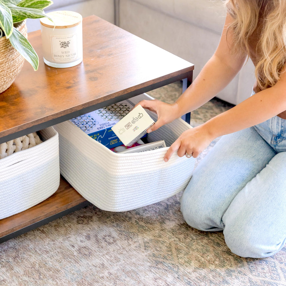 NaturalCozy Storage Baskets hidden-handles detail offers easy lifting without compromising style.