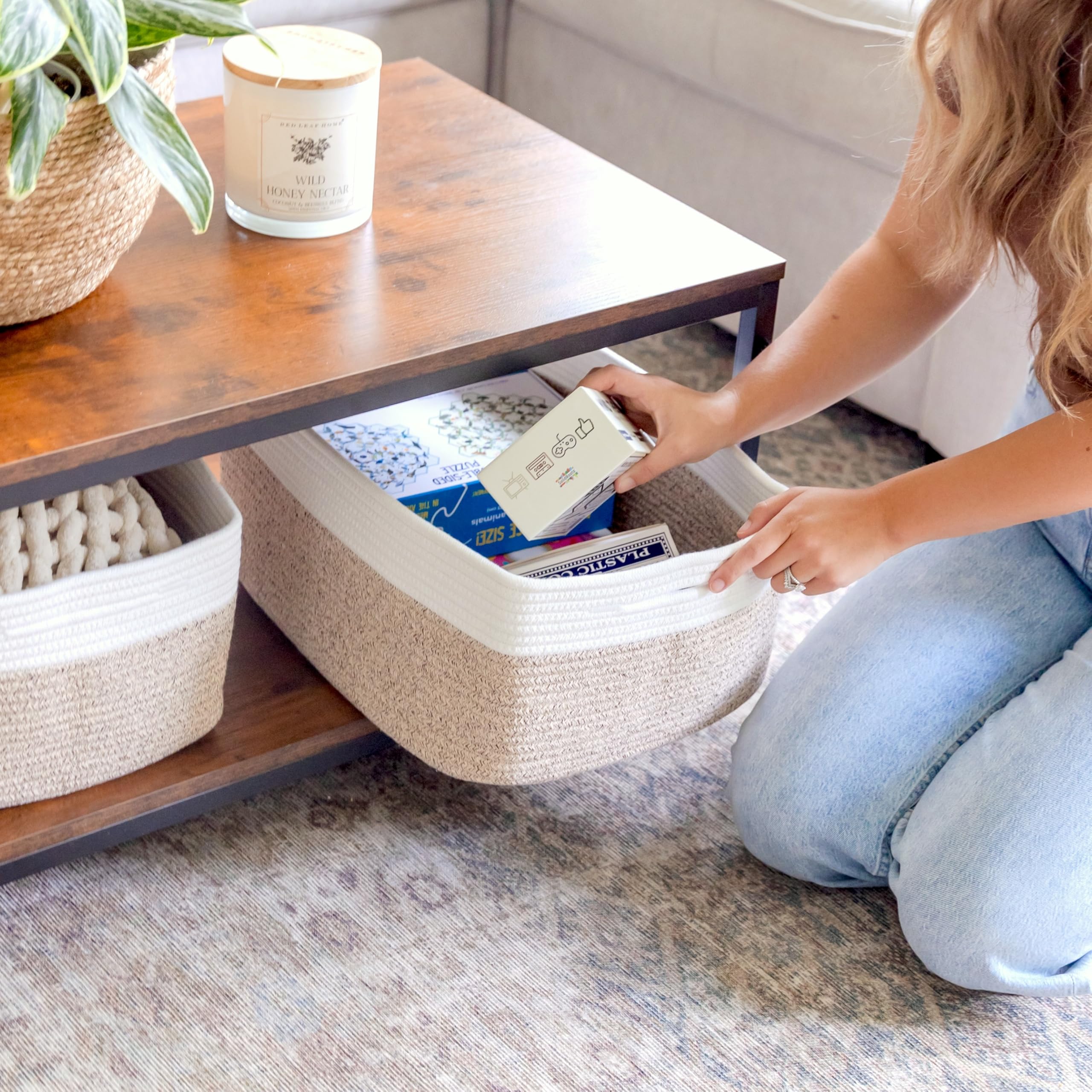NaturalCozy storage baskets hidden handles offer easy lifting without visual clutter