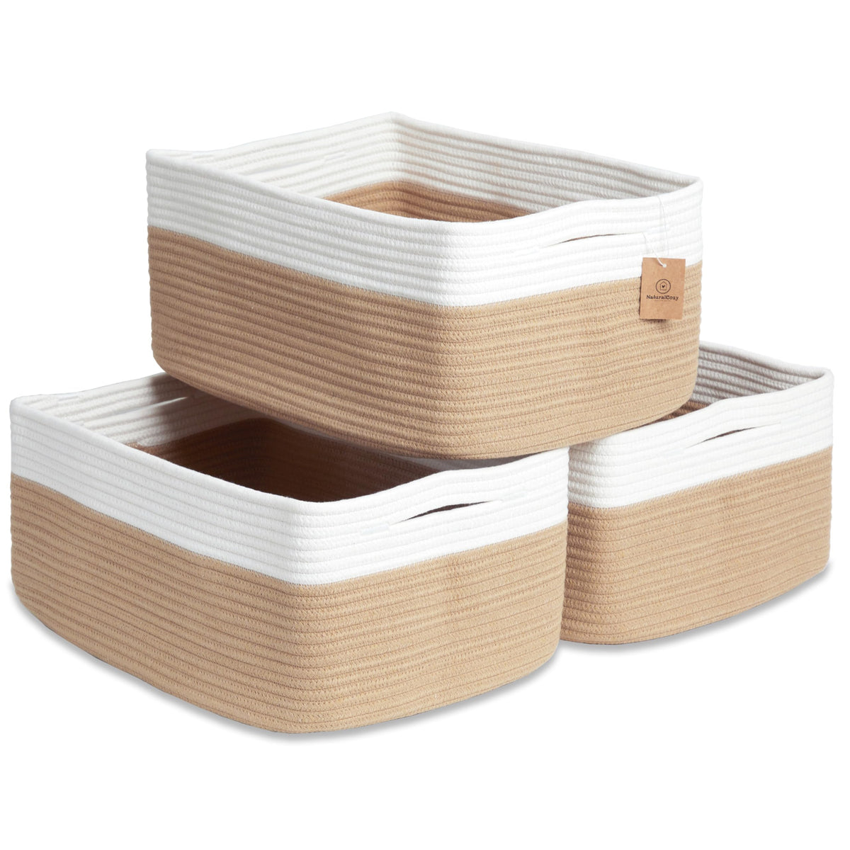 NaturalCozy storage baskets on a shelf show rectangle shape for organized toy storage.
